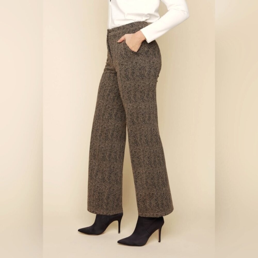 Lauren Ralph Lauren Herringbone Wool Preppy Old Money Wide Leg Flare Trousers 10